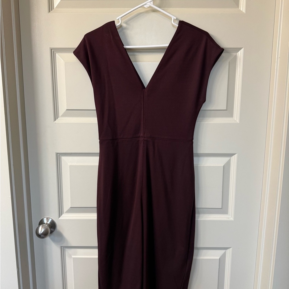 Express Eggplant V-Neck Midi Sheath Dress
